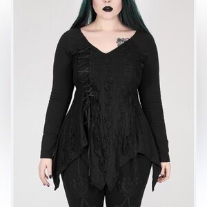 Black Lace-Up Tunic Top